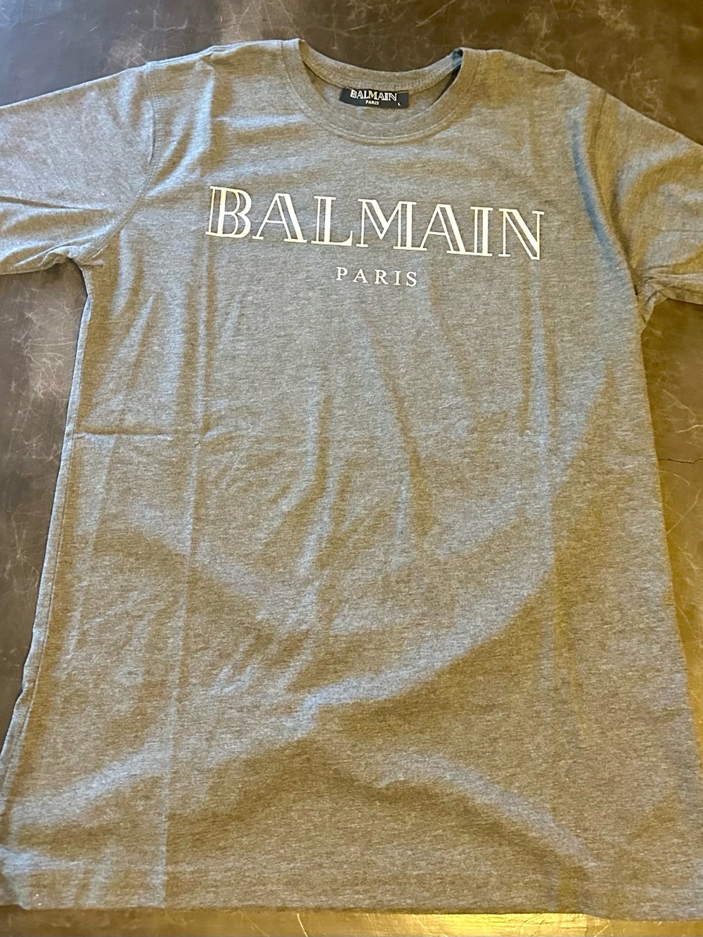 Balmain Gray Short-Sleeve Logo Tee
